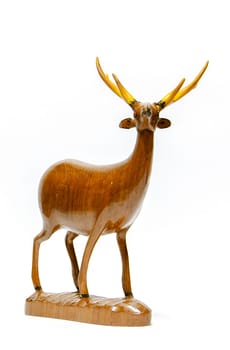 the Carved wooden deer with white background