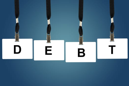 financial debt word on badge with blue background