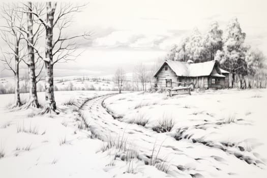 An exquisite winter composition, expertly capturing the tranquil allure of recently fallen snow draping over trees, landscapes, and architectural structures.
