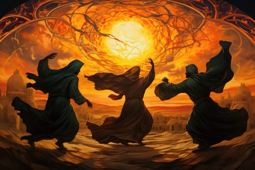 In the enchanting world of fantasy, there exist mystical beings known as whirling sand dervishes.