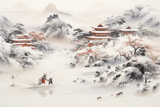 A dynamic portrayal of the exhilarating winter season, featuring individuals engaged in a range of invigorating activities such as skiing, snowboarding, and ice skating.