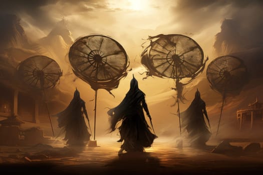 Immerse yourself in the realm of fantasy and behold the awe-inspiring sight of whirling sandstorm djinns.