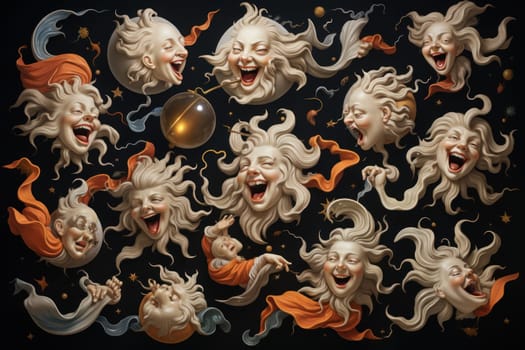 A whimsical portrayal of mischievous laughter sprites, their infectious joy and mirth radiating as they frolic through enchanted meadows.