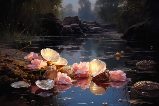 An enchanting depiction of radiant pearl oysters, tenderly nurturing exquisite pearls imbued with enigmatic properties.