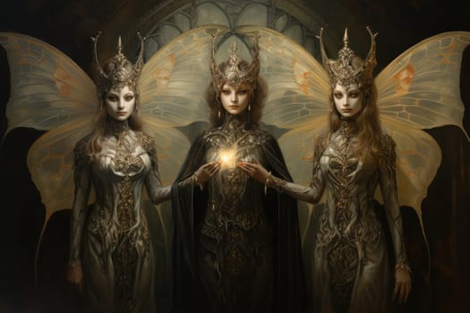 A captivating portrayal of celestial moth guardians, their ethereal presence warding off malevolent spirits with a soft, lunar glow.