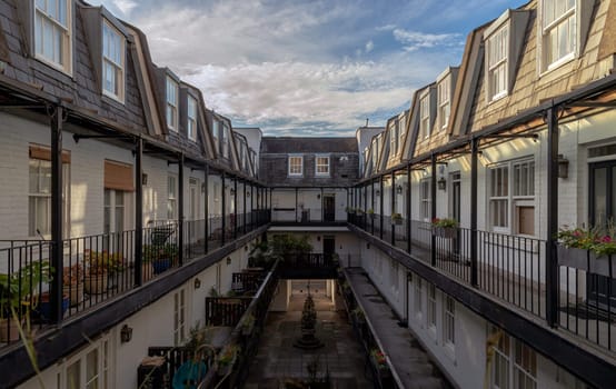 London, UK - Oct 24, 2023 - House in De Vere Mews and De Vere Cottages. South Kensington, Space for text, Selective focus.