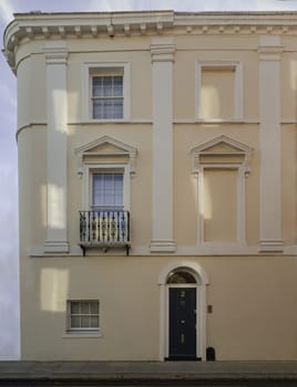 London, UK - Oct 24, 2023 - Facade of a house at South Kensington. Space for text, Selective focus.
