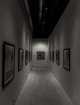 Bangkok, Thailand. Feb - 06, 2022 : photograph displayed on white wall at art gallery exhibition room. Concept of fine art in photographic. No focus, specifically.