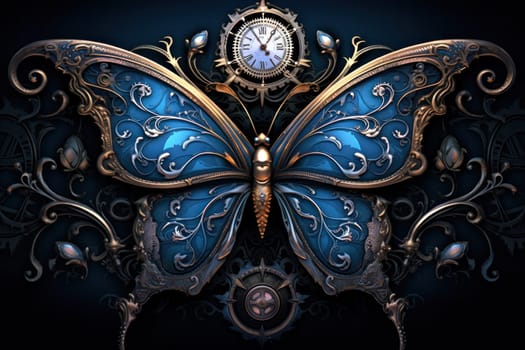 An enchanting portrayal of ethereal clockwork butterflies, fluttering gracefully with intricate precision, each adorned with intricate gears and delicate wings that shimmer with fantastical hues.