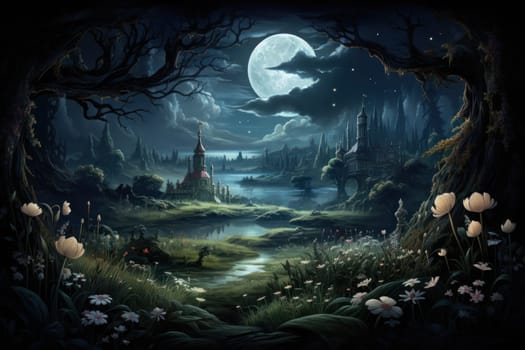An enchanting portrayal of tranquil moonlit meadows, where dreams materialize and aspirations come to life.
