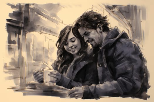 A heartwarming depiction of the winter season's charm, with individuals captured indoors, basking by a crackling fire, indulging in hot cocoa, or cocooned in soft blankets.