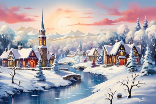 A captivating artistic portrayal of the enchanting winter season, where landscapes are magically transformed into a wonderland adorned with shimmering snow and sparkling icicles.