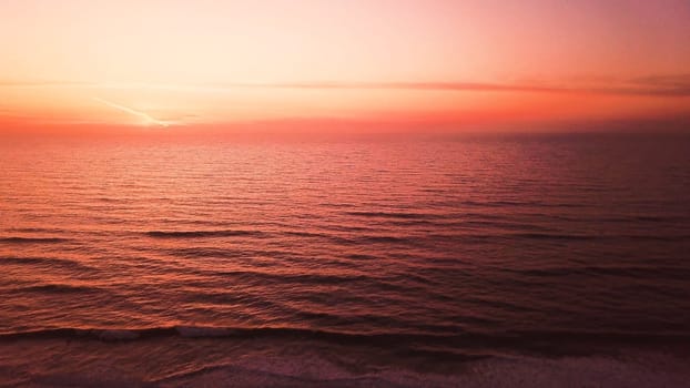 Aerial view of beach and sand dunes at sunset in Murtosa, Aveiro - Portugal. Aerial view.