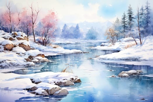 An exquisite visual representation of winter's enchantment, featuring frozen lakes, rivers, and ponds.
