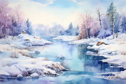 An exquisite visual representation of winter's enchantment, featuring frozen lakes, rivers, and ponds.
