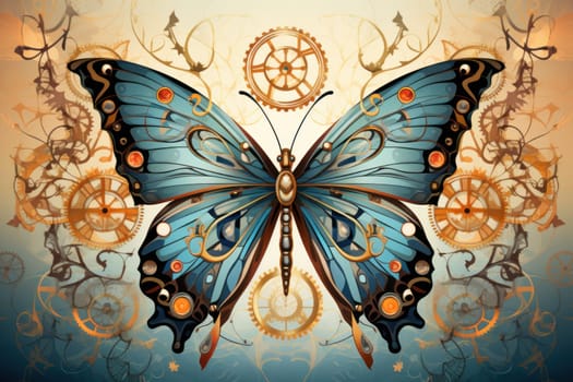 An enchanting portrayal of ethereal clockwork butterflies, fluttering gracefully with intricate precision, each adorned with intricate gears and delicate wings that shimmer with fantastical hues.