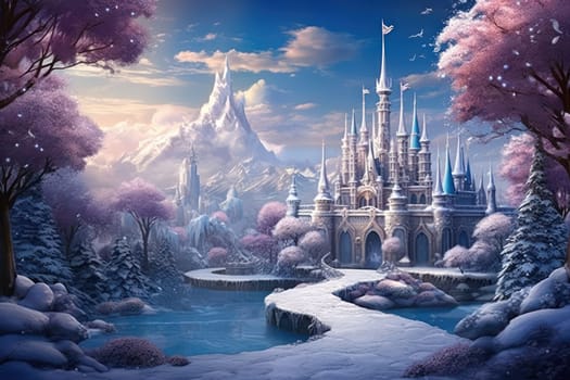 A captivating artistic portrayal of the enchanting winter season, where landscapes are magically transformed into a wonderland adorned with shimmering snow and sparkling icicles.