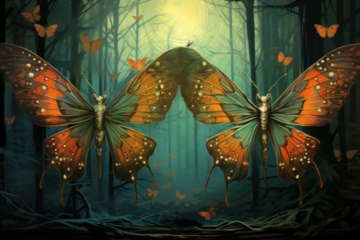A captivating portrayal of celestial moth guardians, their ethereal presence warding off malevolent spirits with a soft, lunar glow.