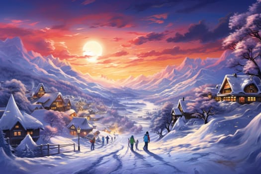 A dynamic portrayal of the exhilarating winter season, featuring individuals engaged in a range of invigorating activities such as skiing, snowboarding, and ice skating.