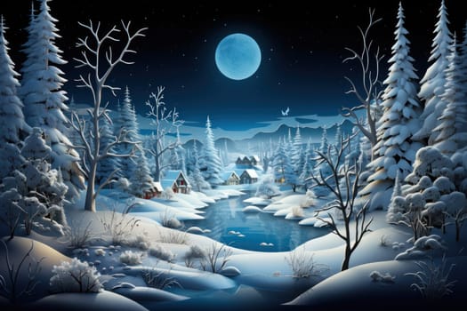 A captivating artistic portrayal of the enchanting winter season, where landscapes are magically transformed into a wonderland adorned with shimmering snow and sparkling icicles.