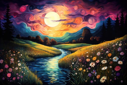 An enchanting portrayal of tranquil moonlit meadows, where dreams materialize and aspirations come to life.