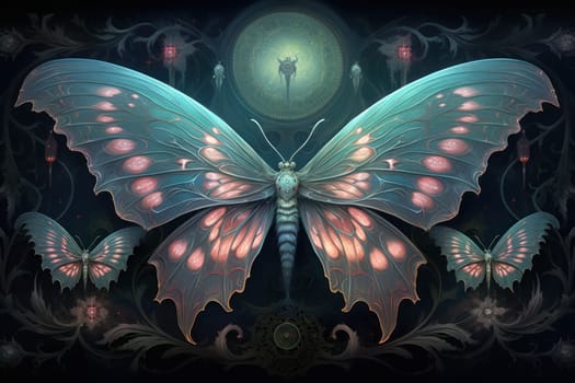 A captivating portrayal of celestial moth guardians, their ethereal presence warding off malevolent spirits with a soft, lunar glow.