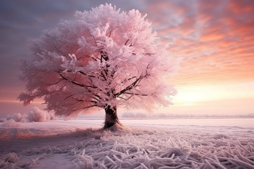 An exquisite winter composition, expertly capturing the tranquil allure of recently fallen snow draping over trees, landscapes, and architectural structures.