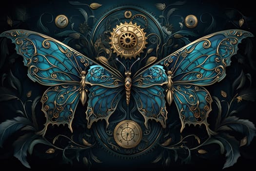 An enchanting portrayal of ethereal clockwork butterflies, fluttering gracefully with intricate precision, each adorned with intricate gears and delicate wings that shimmer with fantastical hues.