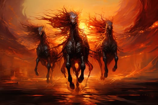 An awe-inspiring portrayal of fabled phoenix riders, gracefully soaring through the skies astride magnificent fiery avian creatures.