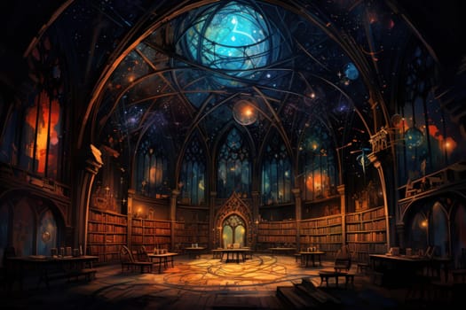 An awe-inspiring depiction of celestial libraries, ancient repositories of boundless universal wisdom.