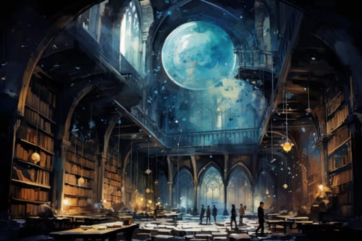 An awe-inspiring depiction of celestial libraries, ancient repositories of boundless universal wisdom.