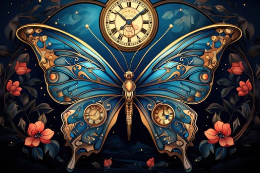 An enchanting portrayal of ethereal clockwork butterflies, fluttering gracefully with intricate precision, each adorned with intricate gears and delicate wings that shimmer with fantastical hues.