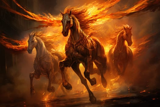 An awe-inspiring portrayal of fabled phoenix riders, gracefully soaring through the skies astride magnificent fiery avian creatures.