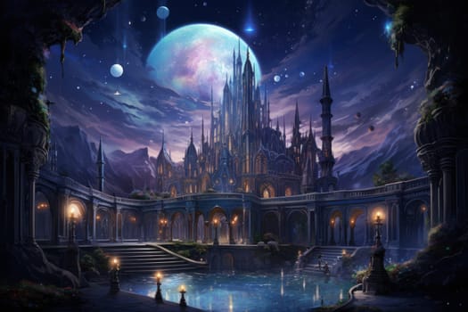 An awe-inspiring depiction of celestial libraries, ancient repositories of boundless universal wisdom.