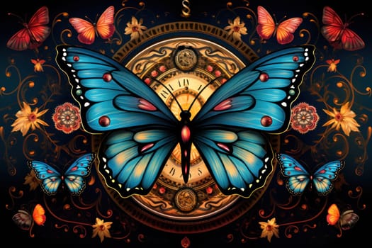 An enchanting portrayal of ethereal clockwork butterflies, fluttering gracefully with intricate precision, each adorned with intricate gears and delicate wings that shimmer with fantastical hues.