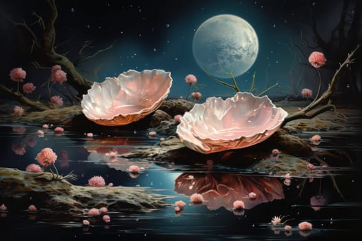 An enchanting depiction of radiant pearl oysters, tenderly nurturing exquisite pearls imbued with enigmatic properties.