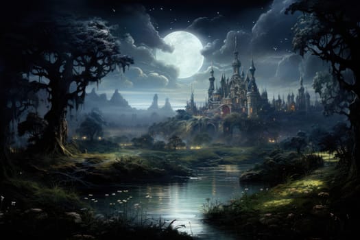 An enchanting portrayal of tranquil moonlit meadows, where dreams materialize and aspirations come to life.