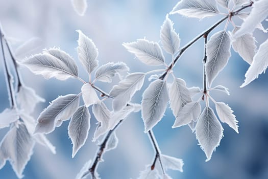 An exquisite display of artistry, capturing the intricate and mesmerizing patterns formed by frost on windows, leaves, and various surfaces through the lens of macro photography, resulting in striking and abstract visual compositions.