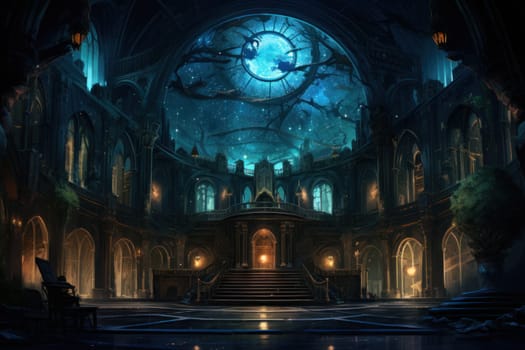 An awe-inspiring depiction of celestial libraries, ancient repositories of boundless universal wisdom.