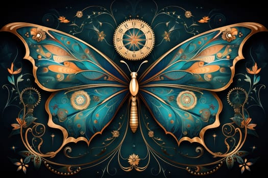 An enchanting portrayal of ethereal clockwork butterflies, fluttering gracefully with intricate precision, each adorned with intricate gears and delicate wings that shimmer with fantastical hues.