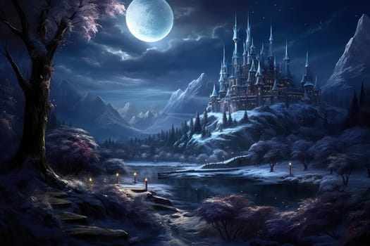 A captivating artistic portrayal of the enchanting winter season, where landscapes are magically transformed into a wonderland adorned with shimmering snow and sparkling icicles.