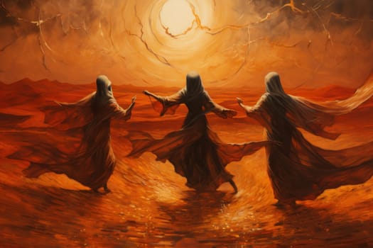 In the enchanting world of fantasy, there exist mystical beings known as whirling sand dervishes.