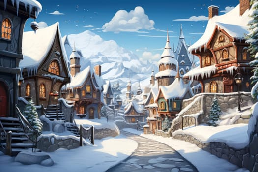 A captivating artistic portrayal of the enchanting winter season, where landscapes are magically transformed into a wonderland adorned with shimmering snow and sparkling icicles.