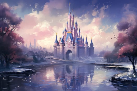 A captivating artistic portrayal of the enchanting winter season, where landscapes are magically transformed into a wonderland adorned with shimmering snow and sparkling icicles.