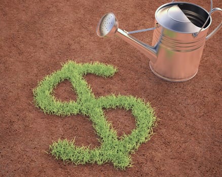 Watering the dollar sign. Clipping path included.