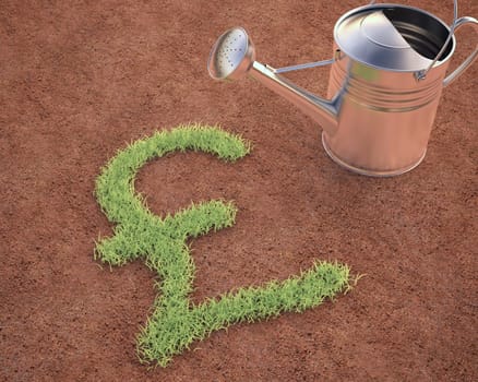 Watering the pound sterling sign. Clipping path included.
