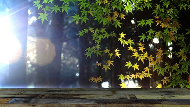 Autumn wooden background with maple leaves