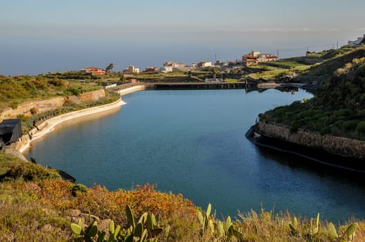 Lake and Dam on a Ravine in Tenerife Canary Islands Spain
