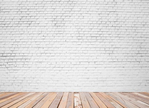 white brick wall and wood floor background