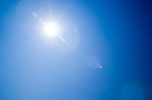 Shining sun at clear blue sky